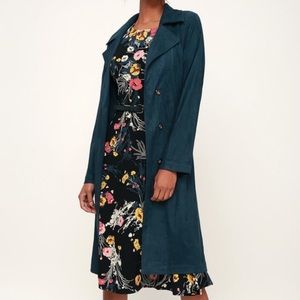 Lulus Dark Teal Suede Trench Coat Brand New